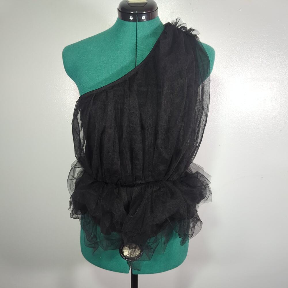 EXPRESS Black Tulle One Shoulder Ruffle Top S Balletcore Goth Party